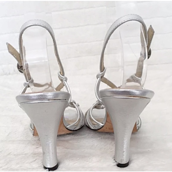 TAHARI MABEL Silver Leather Lariat Knot Slingback - Picture 5 of 8